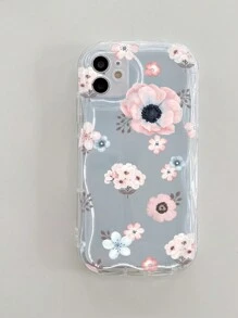 1 Pink Blue Flower Transparent Cream Patterned Phone Case Compatible With Apple/Compatible With Samsung/Compatible With Xiaomi/Compatible With Redmi - Clear - View 5