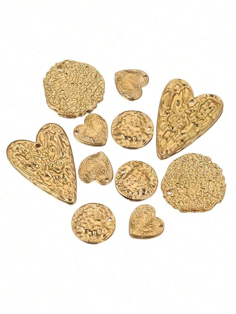 5 件不锈钢心形编织心形浮雕吊坠 DIY 珠宝配件吊坠耳环项链制作连接器 - 金黃色 - 查看 1