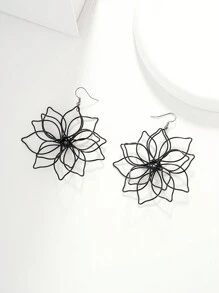 1pair Bohemian Style Creative Flower Pendant Earrings, Suitable For Women's Daily Wear Valentines - Black - View 1