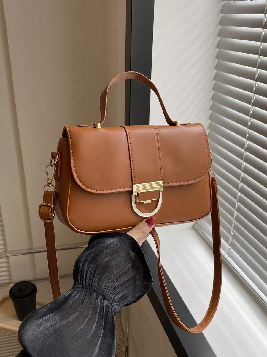 Túi đeo chéo Nữ màu trơn Có thể điều chỉnh được Tay cầm Top Đúng mốt - màu nâu - Xem 1