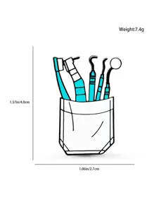 1入組卡通風格時尚彩繪牙科醫療器械胸針,適合牙醫和護士在日常生活中佩戴 - 白色 - 查看 4