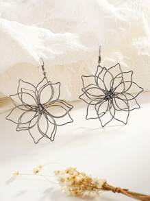 1pair Bohemian Style Creative Flower Pendant Earrings, Suitable For Women's Daily Wear - Gun Black - View 3