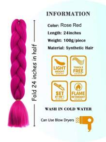 1 件玫瑰紅色巨型辮子合成頭髮 24 英寸頭髮編織接髮辮子盒辮子頭髮合成頭髮辮子,漸變色長合成頭髮辮子,編織天然接發,女式高溫合成纖維扭曲鉤針辮子,合成接發 100 克 - 玫紅色 - 查看 4