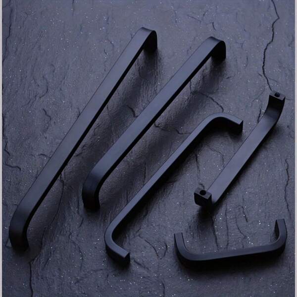 2 Black Aluminum Alloy Handles Stylish Kitchen Cabinet Handles And Drawer Handles (set: 2 Handles + 4 Screws)