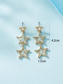 1pair Metallic Party Style Full Rhinestone Star Shaped Dangle Earrings, Party Gift - Yellow Gold - View 5