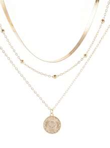 分層項鍊銀幣吊墜項鍊波西米亞串珠首飾,適合女士和女孩 - 金色 - 查看 1