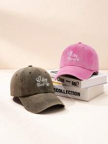 2 Miếng Không giới tính Y2K Phong cách Mũ bóng chày Với Thêu Tim , Chân gấu , Chó Mẹ , Denim mùa giặt Đối với Các hoạt động ngoài trời , Chống nắng , Mặc hàng ngày In Cà phê Và Màu hồng - Nhiều màu - Xem 9