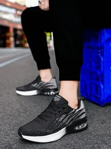 Men Color Blocking Gradient Knit Lace-up Air Cushion Sneakers, Comfortable Breathable and Shock-absorbing Outdoor Running Shoes, Suitable for Outdoor Sports, Jogging&Fitness&Walking