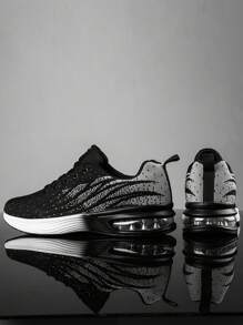 Men Color Blocking Gradient Knit Lace-up Air Cushion Sneakers, Comfortable Breathable and Shock-absorbing Outdoor Running Shoes, Suitable for Outdoor Sports, Jogging&Fitness&Walking
