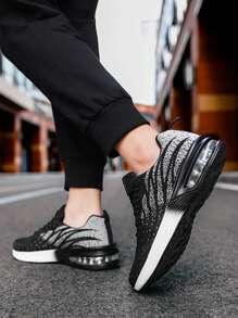 Men Color Blocking Gradient Knit Lace-up Air Cushion Sneakers, Comfortable Breathable and Shock-absorbing Outdoor Running Shoes, Suitable for Outdoor Sports, Jogging&Fitness&Walking