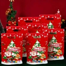 10pcs Christmas Gift Bags With Pearlized Finish For Birthday Party And Candy, Cartoon Themed Party Favor Bags, Christmas - Multicolor - View 1