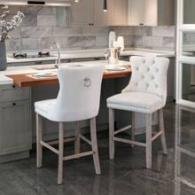 Set of 2 27" Contemporary Counter Height Bar Stools with Button Tufted Decoration and Chrome Nailhead Trim for Kitchen Island or Home Pub, Modern Upholstered - 米色 - 查看 1