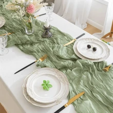 波西米亞風格巴厘島毛線皺紋桌布裝飾，婚禮派對用捻紋桌布 - 綠色 - 查看 1