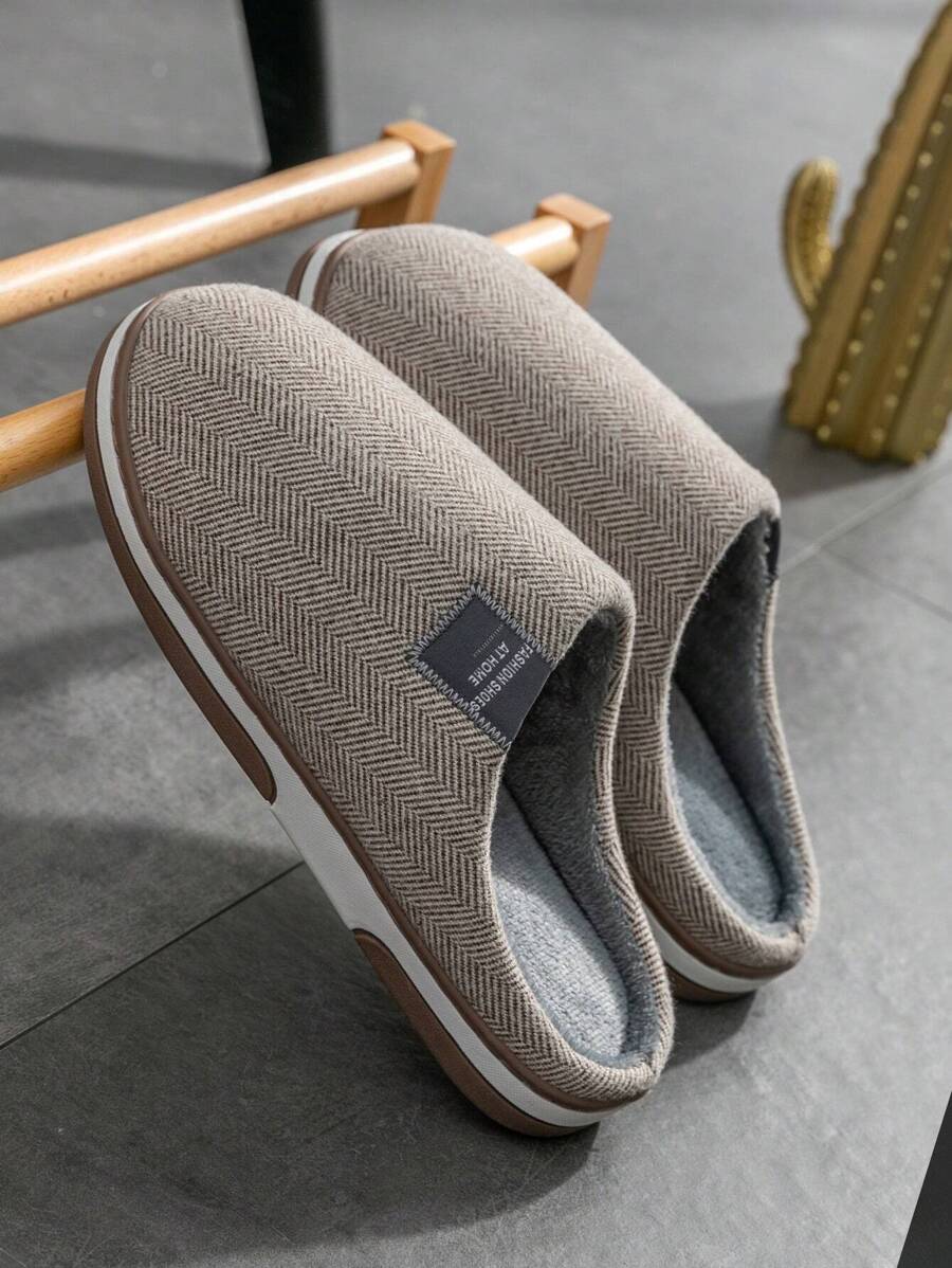 Men's Slippers, Autumn& Winter, Soft Non-slip Household Footwear, Simple Style For Bedroom Or Living Room, Wear-resistant - Coffee Brown - View 1