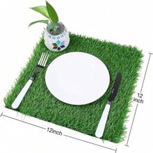 10入組12 X 12英寸綠色人造草方形墊,用於餐墊、派對、露台裝飾、diy工藝 - 軍綠色 - 查看 5