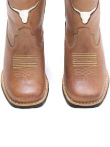 Bota Texana Country Infantil RR Botas Com Bordado Boi Bico Quadrado