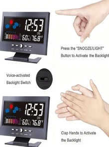 Weather Clock with Voice-Activated Backlight & Forecast Function - Perfect for Nurseries!A must-have smart digital alarm clock for children's families - Black - View 6
