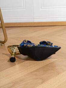 女式花卉印花蝴蝶水鑽扣尖頭高跟鞋性感時尚 - 彩色 - 查看 4