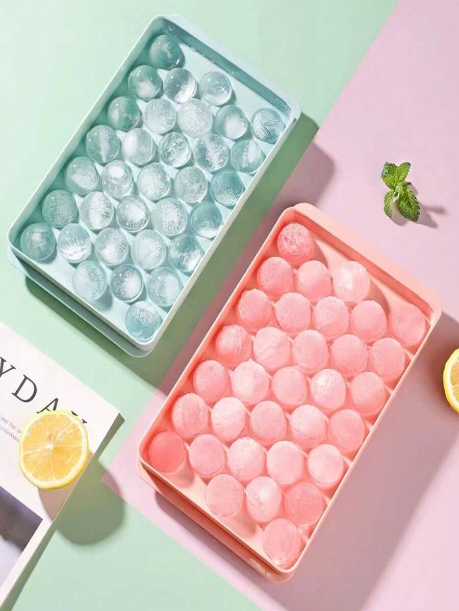 1 件帶蓋矽膠圓形冰塊托盤,用於冷凍球形冰球 - 粉色 - 查看 1