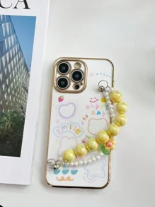 手机挂绳 1条 电镀防震手机壳卡通兔子花朵串珠链 兼容苹果、三星、小米、OPPO、vivo，国际版，非国内版 - 白色 - 查看 5