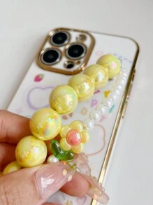 手机挂绳 1条 电镀防震手机壳卡通兔子花朵串珠链 兼容苹果、三星、小米、OPPO、vivo，国际版，非国内版 - 白色 - 查看 6