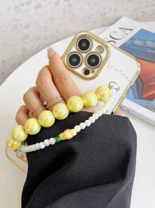 手机挂绳 1条 电镀防震手机壳卡通兔子花朵串珠链 兼容苹果、三星、小米、OPPO、vivo，国际版，非国内版 - 白色 - 查看 4