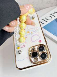 手机挂绳 1条 电镀防震手机壳卡通兔子花朵串珠链 兼容苹果、三星、小米、OPPO、vivo，国际版，非国内版 - 白色 - 查看 3