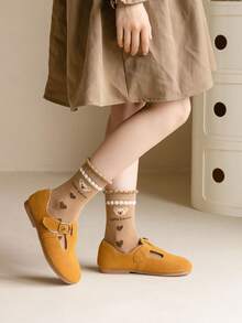 5對/套女孩卡其色心花熊小腿中部冬天襪子,適合適用於時代1-2,2-3,3-8,8-12 - 彩色 - 查看 6