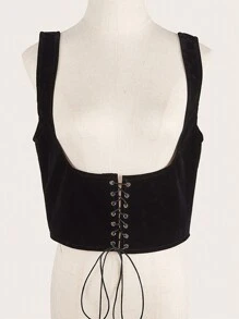 1pc Ladies' Hollow Out Thin Strap Corset Waistband With Suspenders For Street Fashion & Daily Wear, Pd576 - Black - View 3