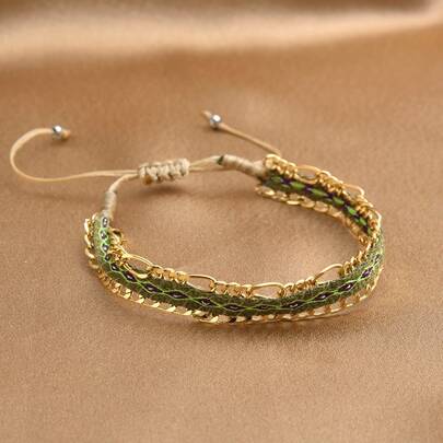 1pc 18K Gold Plated Adjustable Braided Bohemian Style Bracelet For Women