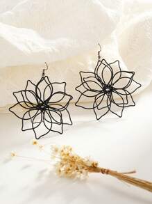 1pair Bohemian Style Creative Flower Pendant Earrings, Suitable For Women's Daily Wear Valentines - Black - View 6