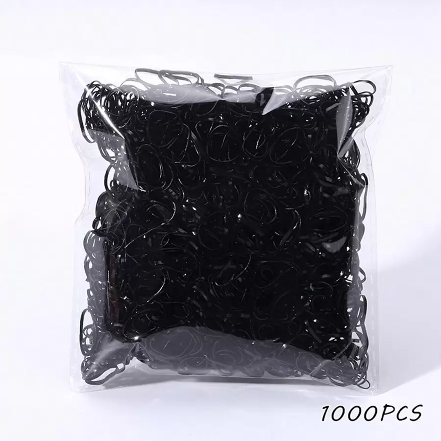 1000入組/包多色兒童蝴蝶結彈性髮圈,適用於女孩的馬尾和嬰兒的髮飾 - 黑色 - 查看 1