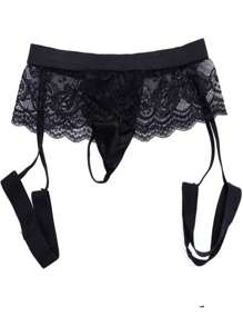 Tanga de Encaje con Liga para Hombre Ropa Interior Lenceria - Negro - Ver 3