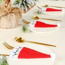 1套(4入組) - 聖誕帽形餐具袋,創意餐具收納袋,為聖誕裝飾和節日氛圍營造設置 - 彩色 - 查看 8