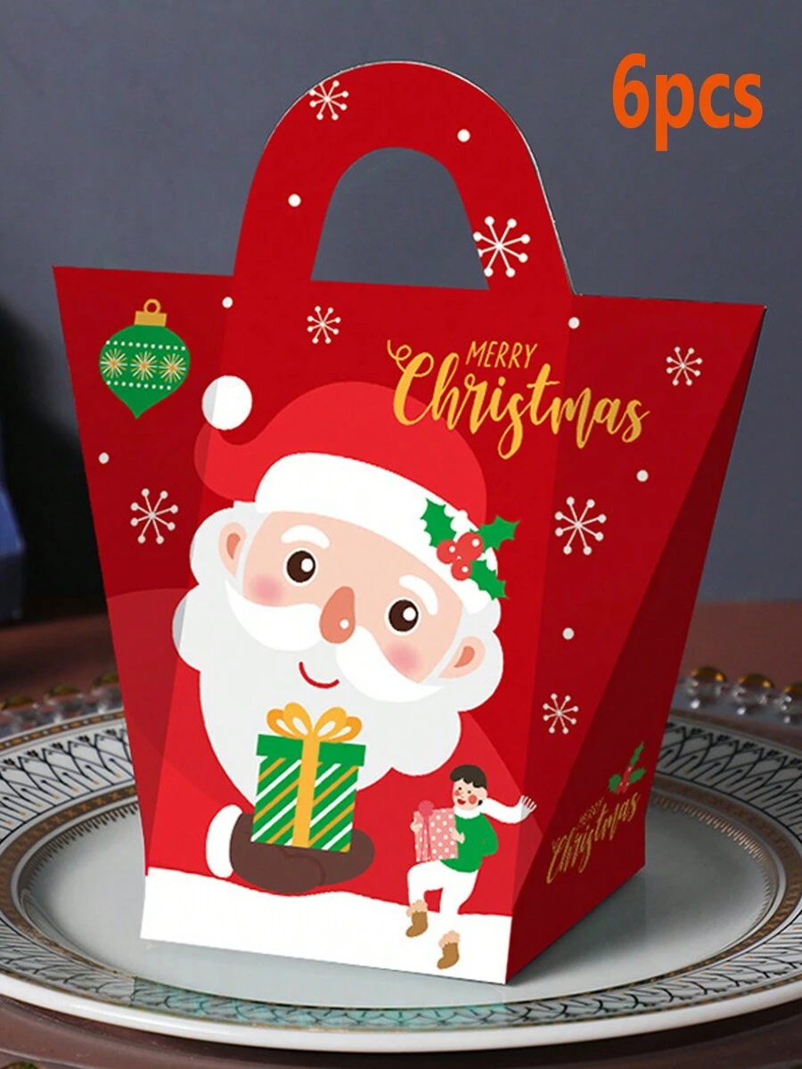 6 piezas rojo Fondo Papá Noel de Navidad Caja de regalo , Caja de embalaje de dulces sin cinta - Multicolor - Ver 1