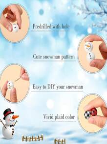 80 顆聖誕雪人木珠冬季木珠聖誕水牛格子木圓珠聖誕節印花木珠帶 Diy 麻線圍巾木珠工藝品 - 紅白色 - 查看 4