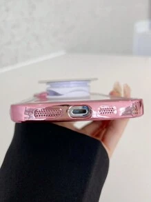 1pc Electroplated Anti-fall Phone Case With Bear-shaped Mirror & Stand + Sparkling Card Sticker + Latest Style Foldable Phone Stand, Compatible With Apple, Samsung, Xiaomi, Oppo, Vivo - Pink - View 6