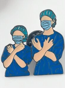 1 件可愛卡通風格醫生胸針,帶閃光裝飾,適合日常佩戴 - 藍色 - 查看 2