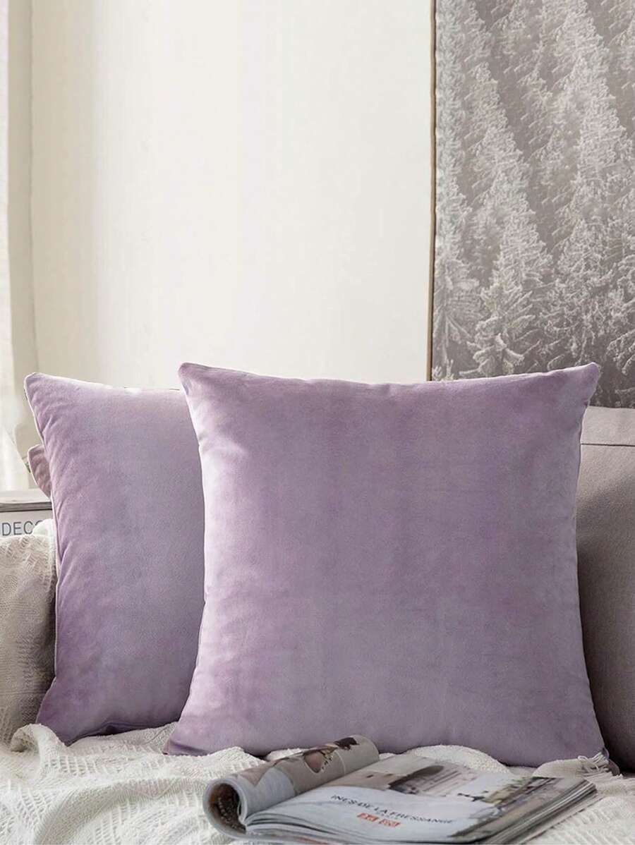 2pcs/set Mauve Purple Cushion Cover, Minimalist Fabric Decorative Throw Pillow Case For Home