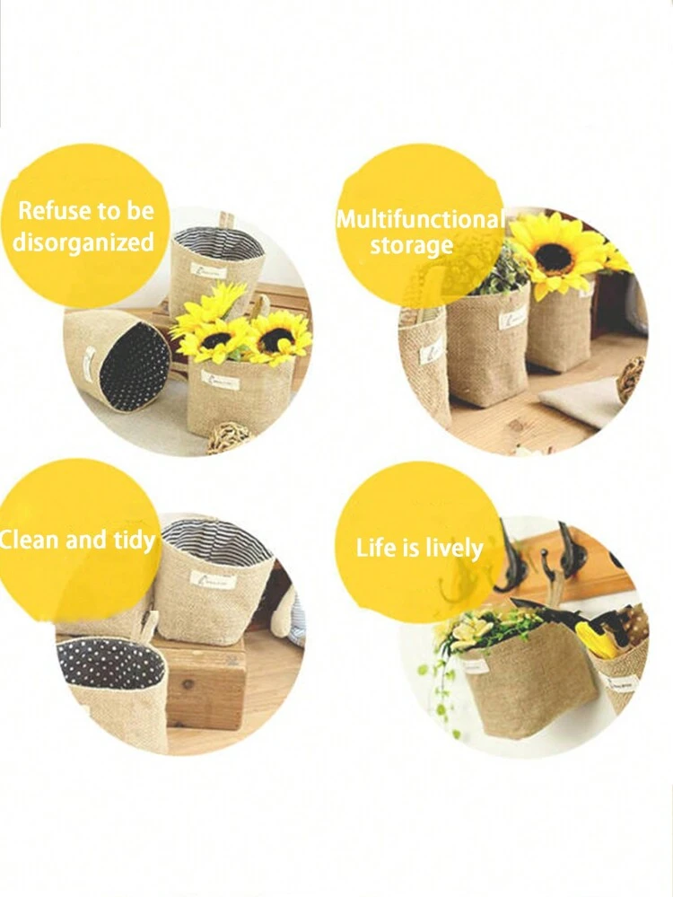 1pc Simple Fabric Flower Pot Small Bag Dormitory Door Balcony Flower Exhibition Wall Hanging Storage Basket Multi-Functional Storage Hanging Bag, Metal Frame Garden Planters, Modern Bohemian Rope Hanging Baskets, Natural Mix Rattan Accents For Coastal Vibes Patio Decor,For Back To School