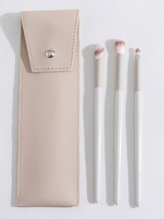 3pcs/Set Nose Shadow Makeup Brushes Combo, Includes Blending, Concealer & Contour Brushes, Gray Color With Zipper Pouch, Convenient To Carry