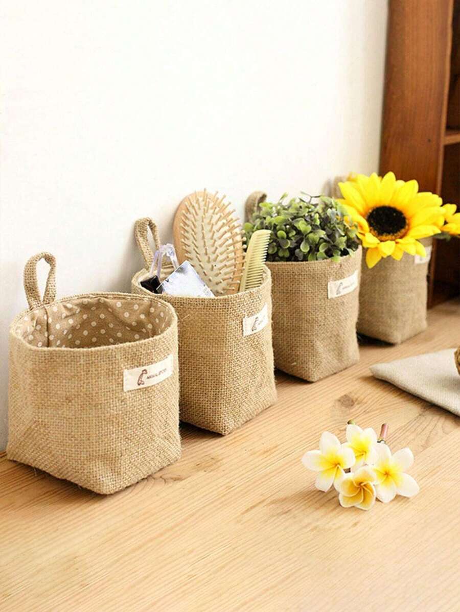 1 件简易布艺花盆小袋子宿舍门阳台花卉展览壁挂收纳篮多功能收纳挂袋，金属框架花园花盆，现代波西米亚风格绳索吊篮，天然混合藤条装饰，营造沿海氛围露台装饰，适合返校 - 黃色圓點 - 查看 1