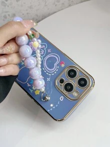 1个卡通兔子花朵串珠链电镀防摔手机壳，兼容苹果、三星、小米、OPPO、vivo，国际版，非国内版 - 藍色 - 查看 3