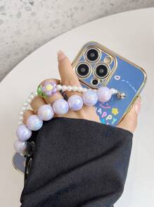 1个卡通兔子花朵串珠链电镀防摔手机壳，兼容苹果、三星、小米、OPPO、vivo，国际版，非国内版 - 藍色 - 查看 2