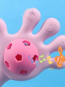 1pc Silicone Hand Shake Bell Toy For Baby Teething And Soothing