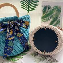 1pc 22*10cm New Arrival Multicolor Lychee Pattern Diy Handmade Woven Bag Base, Bag Accessory - Black - View 5