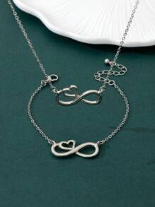 1入組金屬心形和幾何8符號吊墜項鍊+手鍊套裝 - 銀色 - 查看 2