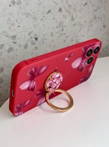 1 Set Hand-Painted Shockproof Phone Case + Diamond Ring Holder Stand + Latest Phone Case With Hidden Stand + Compatible With Apple, Samsung, Xiaomi, OPPO, VIVO + Diamond Flower Stand Series With Hidden Stand Design, Compatible With Apple 11/12/13/14/15promax, Samsung S22/23/24+UA04/A05/A14/A15/A24/A25/A34/A54S, Xiaomi, OPPO Reno/Realme/VIVO Redmi13c+Huawei. - Red - View 4