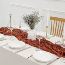 1入組波西米亞芝士布桌布,適用於婚禮、新娘派對、嬰兒派對、生日、假期或特殊活動裝飾,浪漫晚宴桌面裝飾紗質桌布 - 鏽棕色 - 查看 3