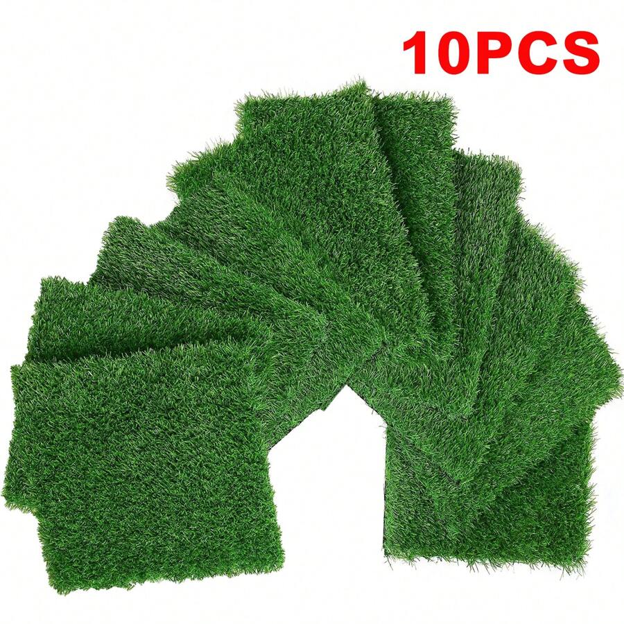 10入組12 X 12英寸綠色人造草方形墊,用於餐墊、派對、露台裝飾、diy工藝 - 軍綠色 - 查看 1